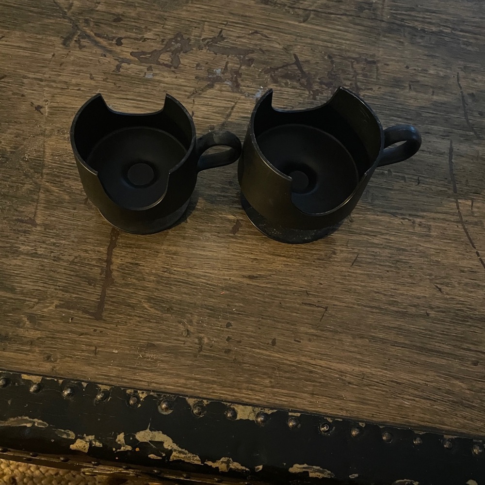 Corning Glas Snap Hot Cold Pedestal Mugs Black Plastic “bottoms only”